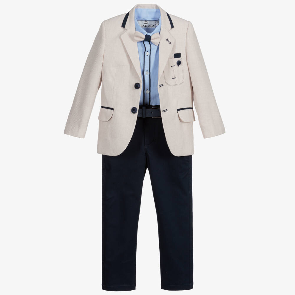 Beau KiD-Boys Beige & Blue Suit | Childrensalon Outlet
