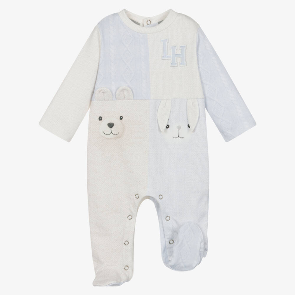 Lapin House-Boys Beige & Blue Teddy & Bunny Cotton Babysuit | Childrensalon Outlet