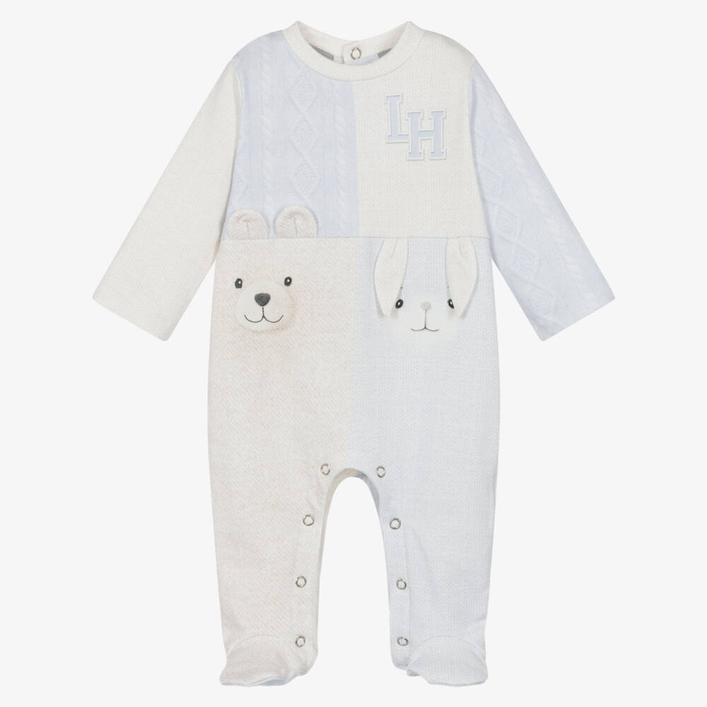 Lapin House-Boys Beige & Blue Teddy & Bunny Cotton Babysuit | Childrensalon Outlet