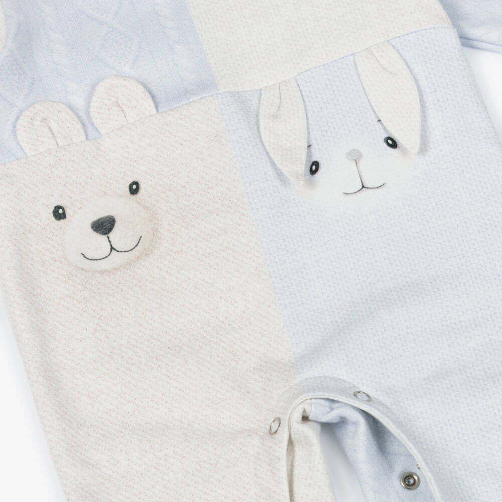 Lapin House-Boys Beige & Blue Teddy & Bunny Cotton Babysuit | Childrensalon Outlet