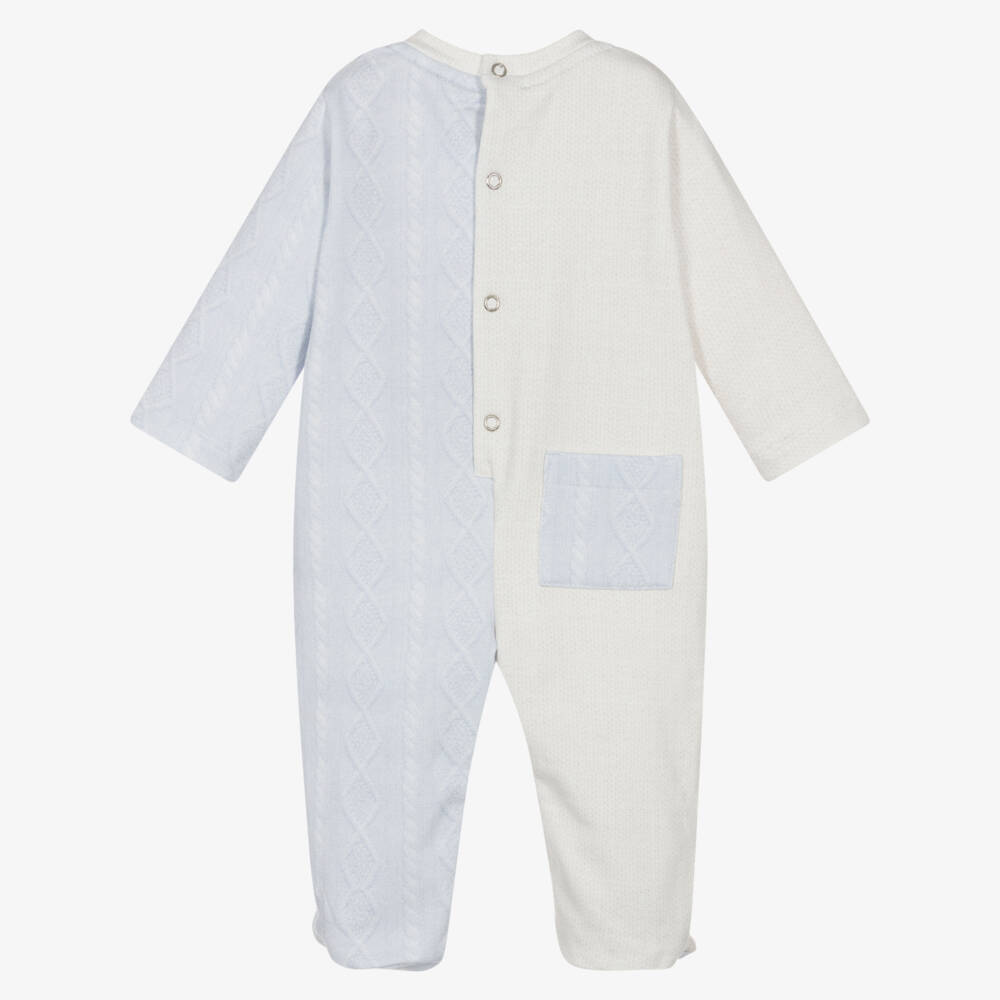 Lapin House-Boys Beige & Blue Teddy & Bunny Cotton Babysuit | Childrensalon Outlet