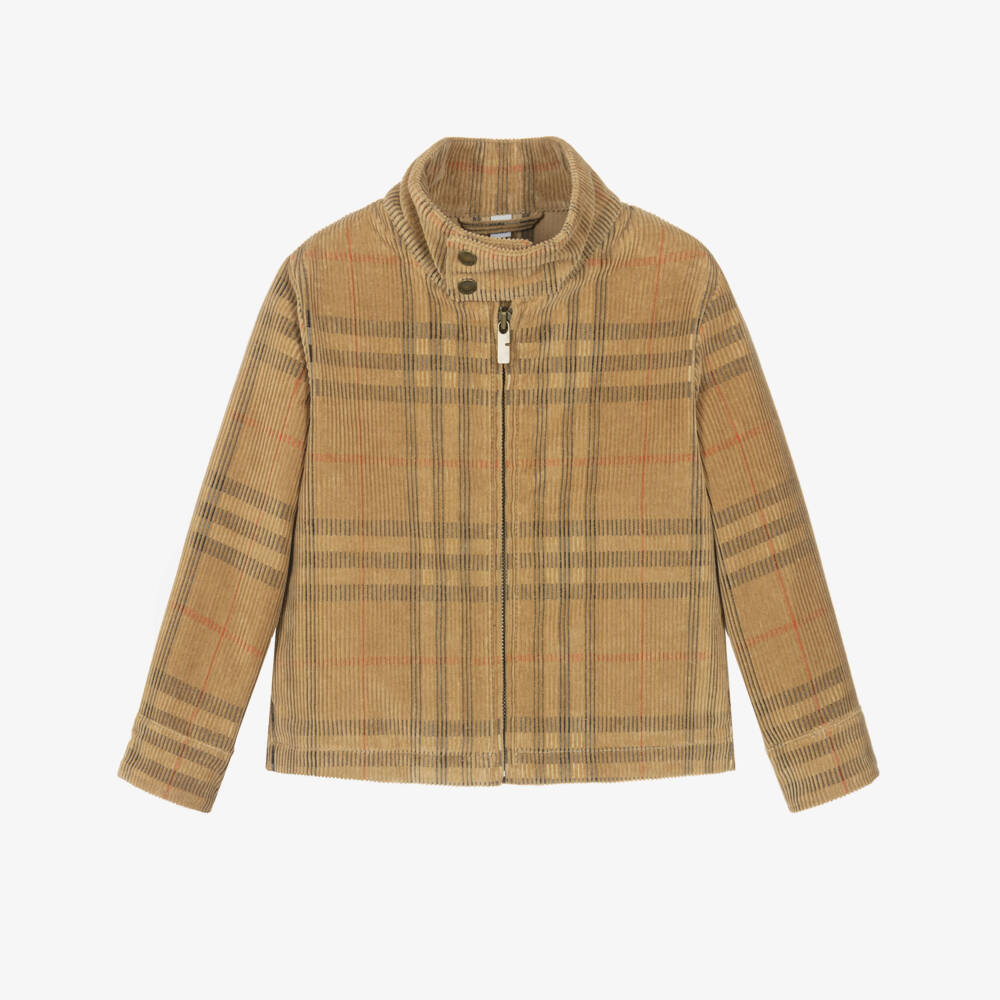 Burberry-Boys Beige Check Corduroy Jacket | Childrensalon Outlet