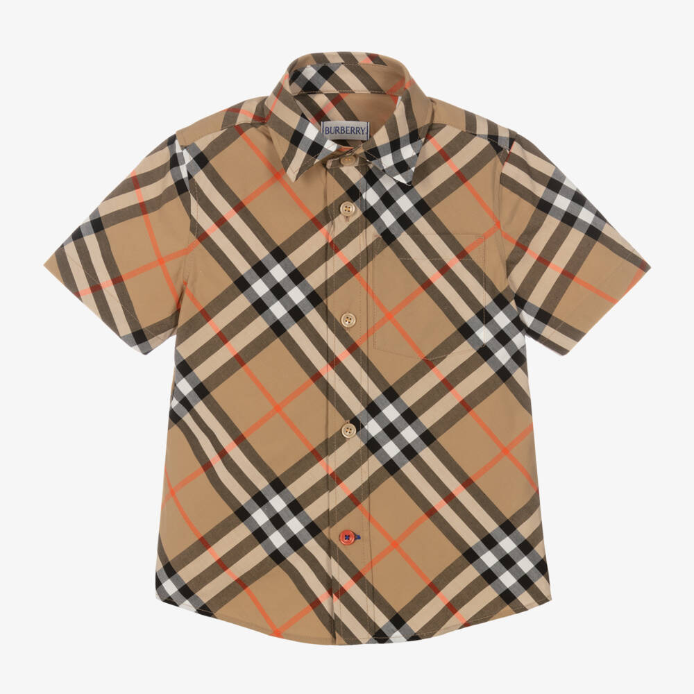 Burberry-Boys Beige Check Cotton Shirt | Childrensalon Outlet