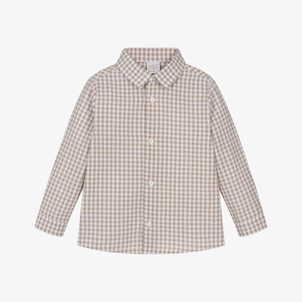 PAZ Rodríguez-Рубашка из бежевого хлопка в клетку для мальчиков | Childrensalon Outlet