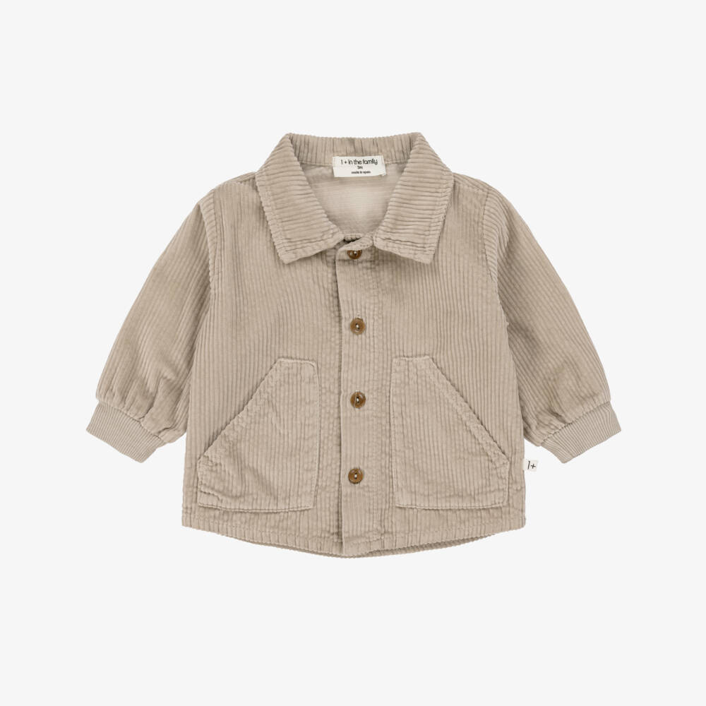 1 + in the family-Boys Beige Corduroy Shirt with Pockets | Childrensalon Outlet