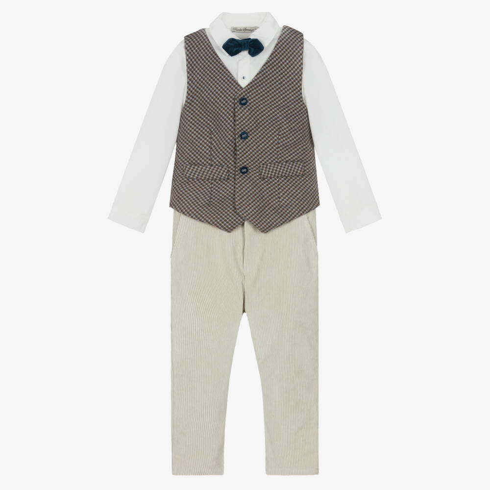 Piccola Speranza-طقم بدلة مخملية بيج للأولاد | Childrensalon Outlet