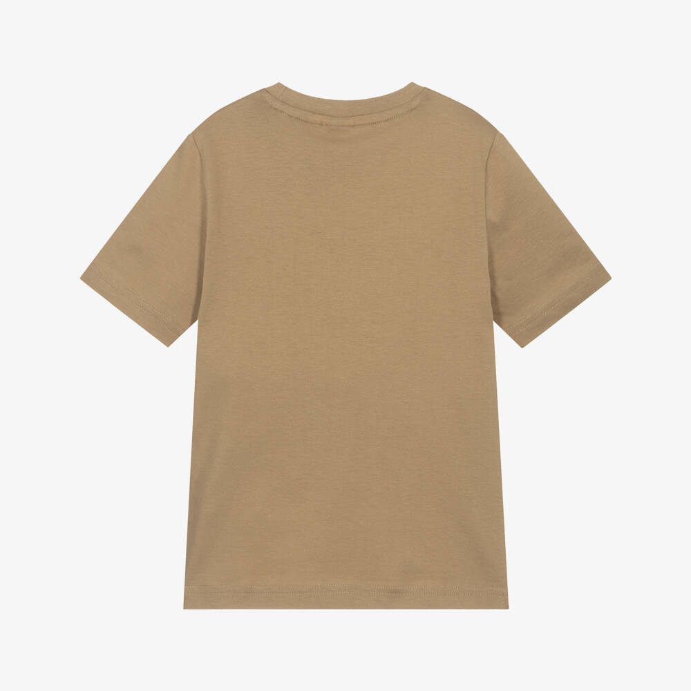 BOSS-Boys Beige Cotton 3D Logo T-Shirt | Childrensalon Outlet