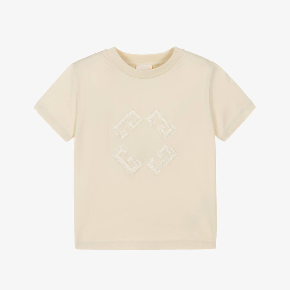 Givenchy-Boys Beige Cotton 4G Crew Neck T-Shirt | Childrensalon Outlet