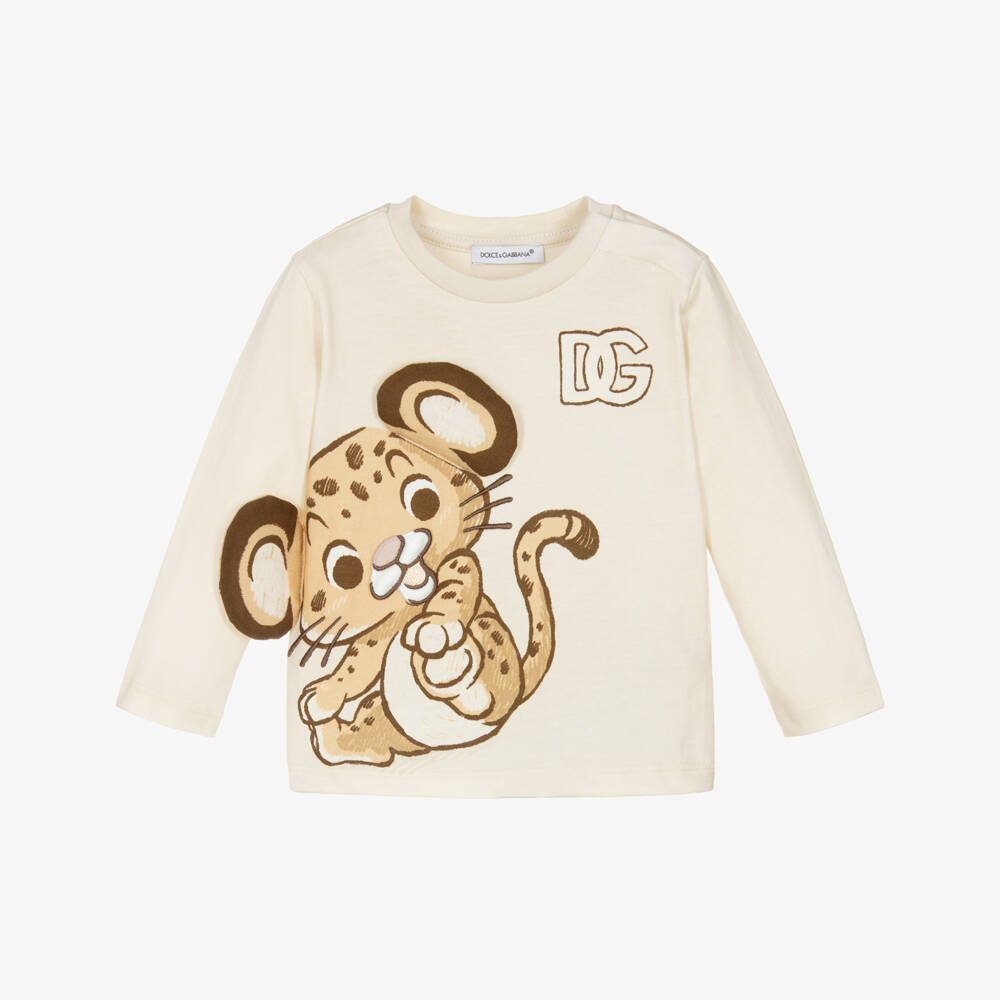 Dolce & Gabbana-Boys Beige Cotton Baby Leopard Print Top | Childrensalon Outlet