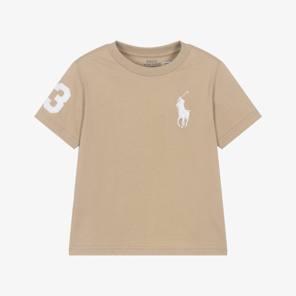 Ralph Lauren-Boys Beige Cotton Big Pony T-Shirt | Childrensalon Outlet