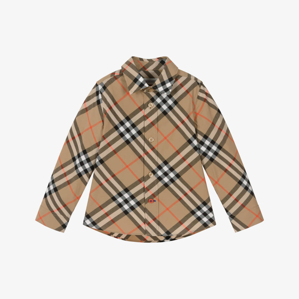Burberry-Boys Beige Cotton Burberry Check Long-Sleeved Shirt | Childrensalon Outlet