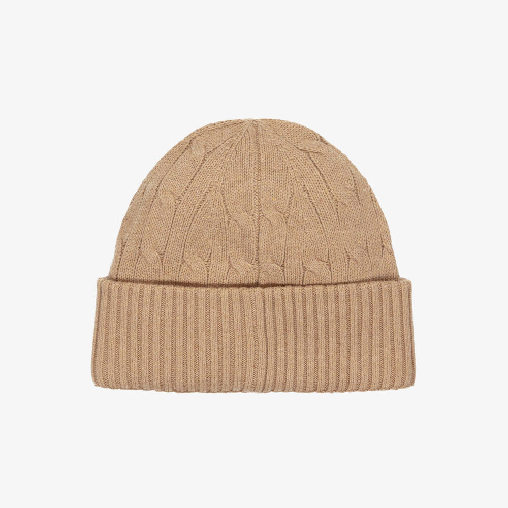 Ralph Lauren-Boys Beige Cotton Cable Knit Beanie Hat | Childrensalon Outlet