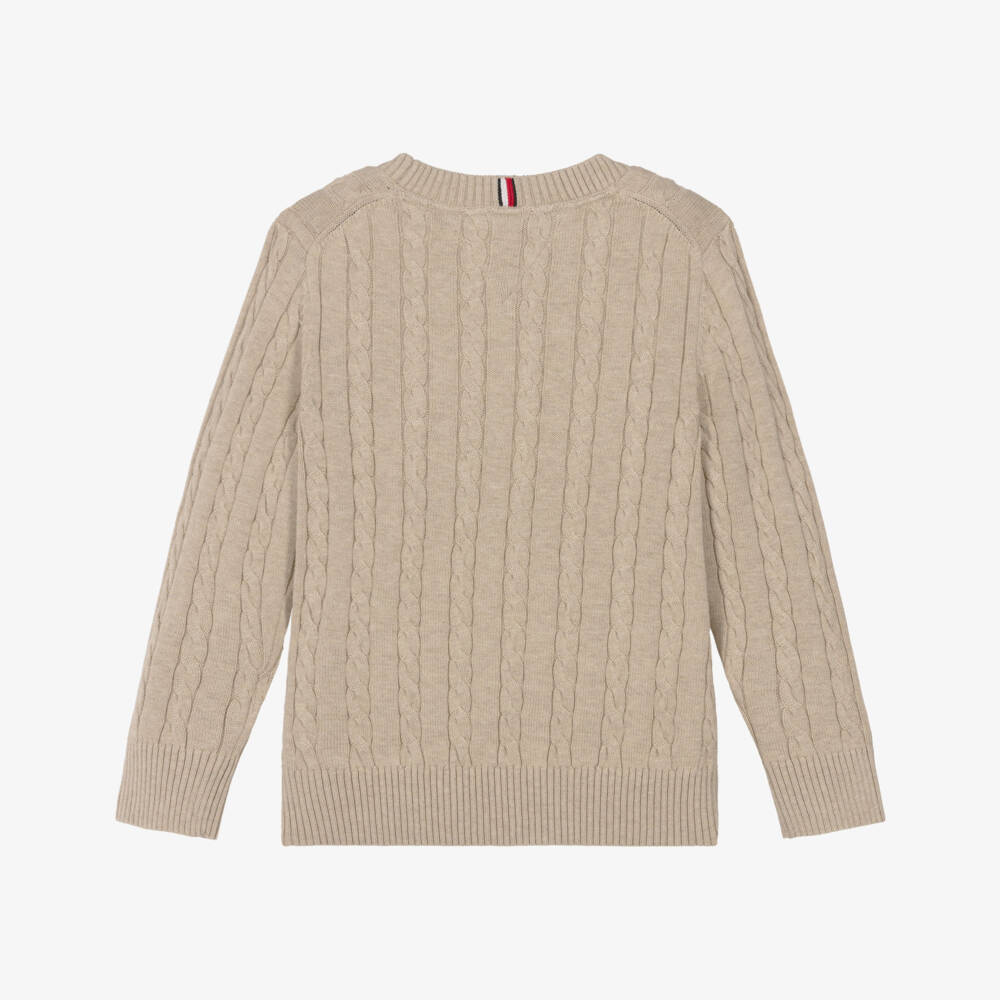 Tommy Hilfiger-Boys Beige Cotton Cable Knit Sweater | Childrensalon Outlet