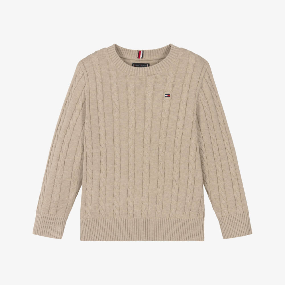 Tommy Hilfiger-Boys Beige Cotton Cable Knit Sweater | Childrensalon Outlet