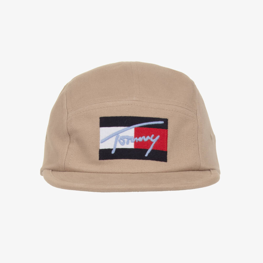 Tommy Hilfiger-Boys Beige Cotton Cap with Big Flag Script Logo | Childrensalon Outlet