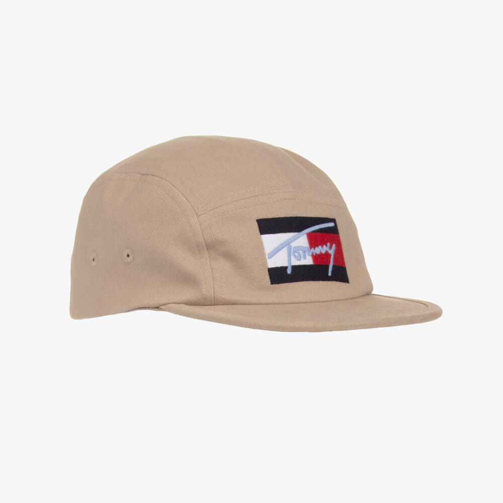 Tommy Hilfiger-Boys Beige Cotton Cap with Big Flag Script Logo | Childrensalon Outlet
