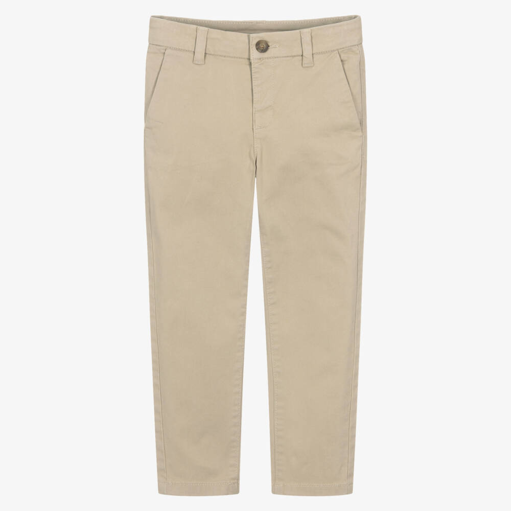 Mayoral-Boys Beige Cotton Chino Trousers | Childrensalon Outlet
