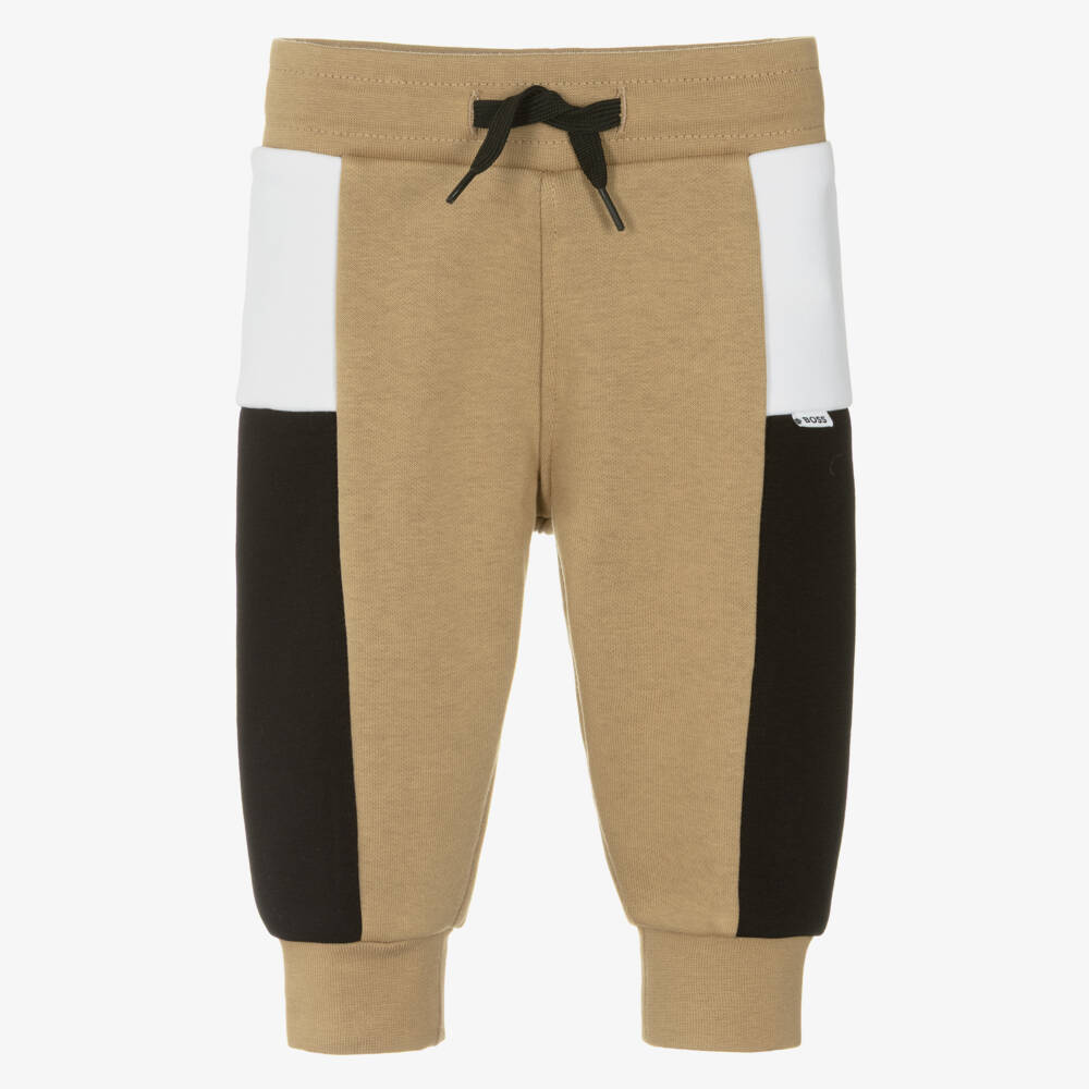 BOSS-Boys Beige Cotton Colourblock Cuffed Joggers | Childrensalon Outlet
