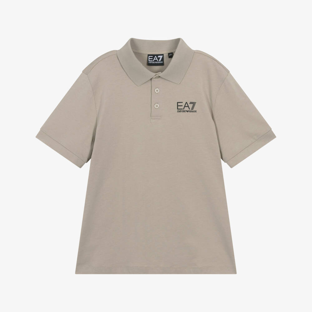 EA7 Emporio Armani-Boys Beige Cotton EA7 Logo Polo Shirt | Childrensalon Outlet