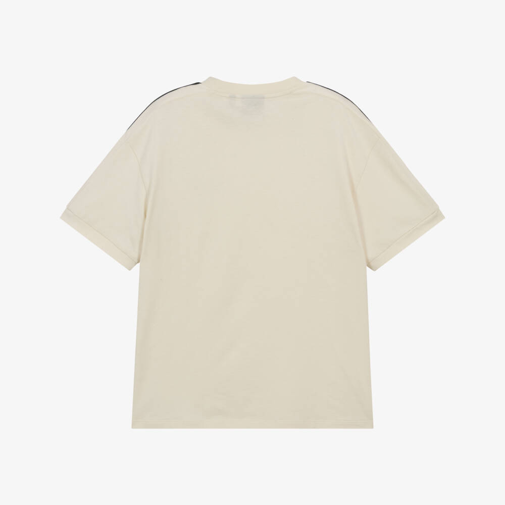 EA7 Emporio Armani-Boys Beige Cotton EA7 Logo Tape T-Shirt | Childrensalon Outlet