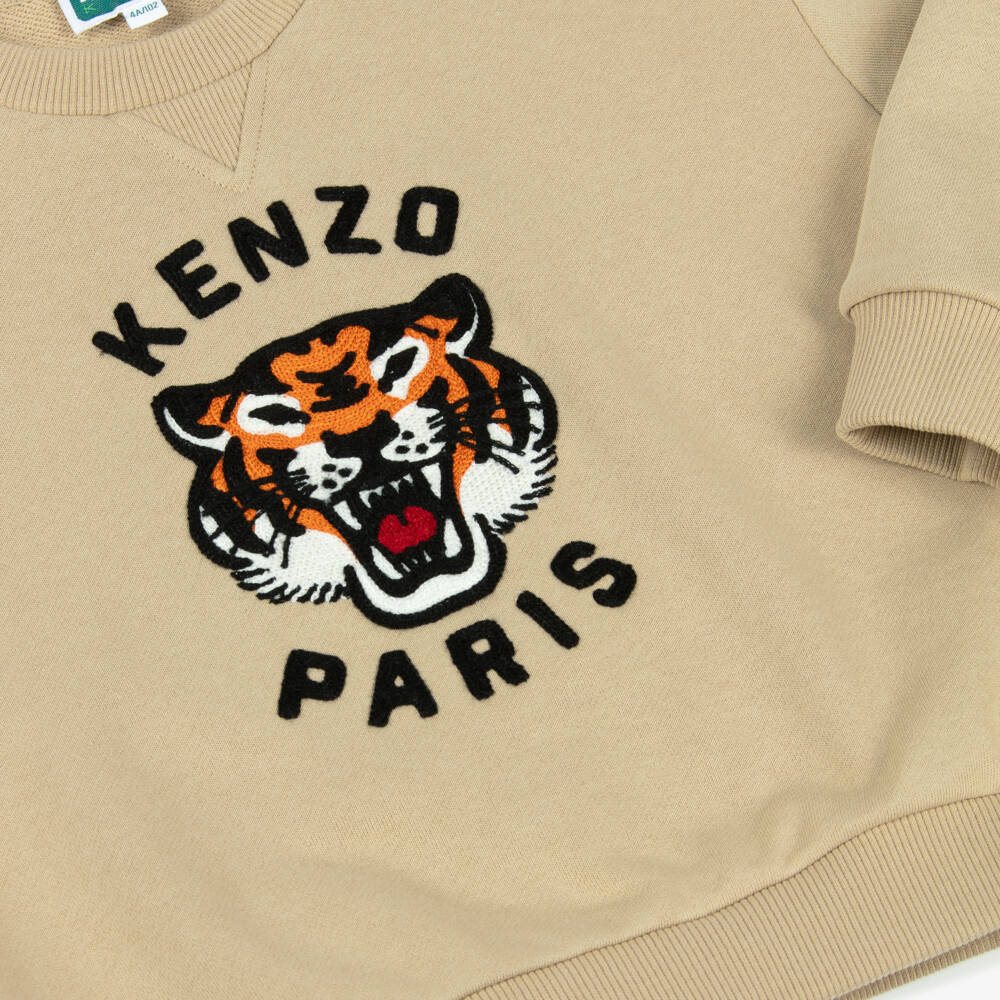 KENZO KIDS-Boys Beige Cotton Embroidered Lucky Tiger Sweatshirt | Childrensalon Outlet