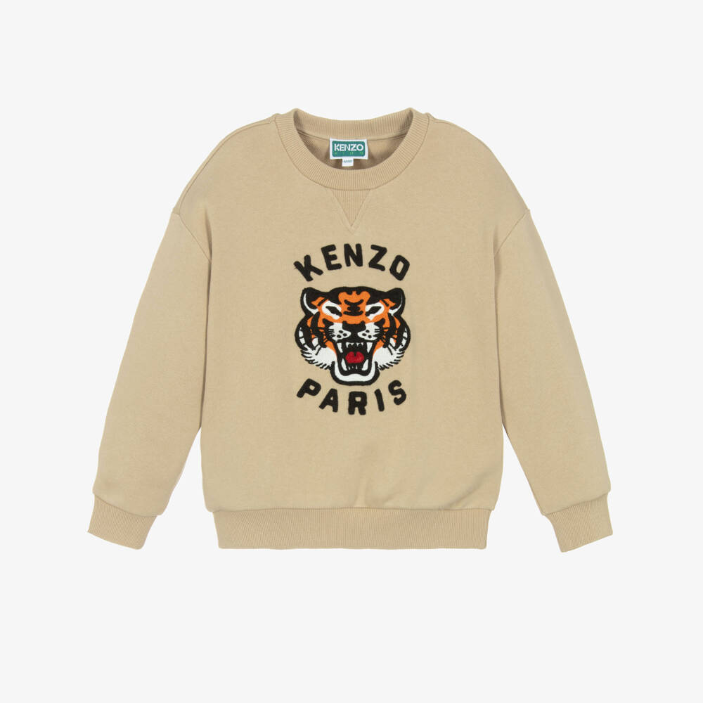 KENZO KIDS-Boys Beige Cotton Embroidered Lucky Tiger Sweatshirt | Childrensalon Outlet