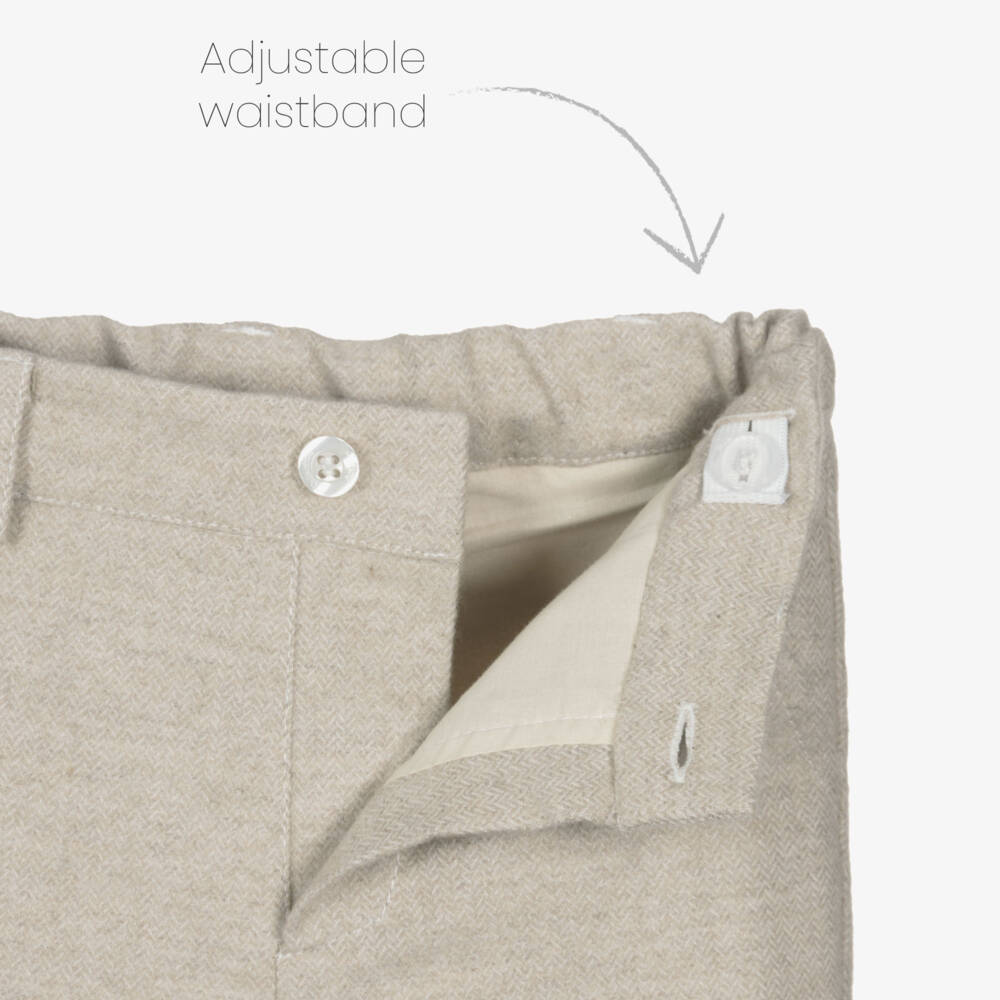 Patachou-Boys Beige Cotton Herringbone Trousers | Childrensalon Outlet