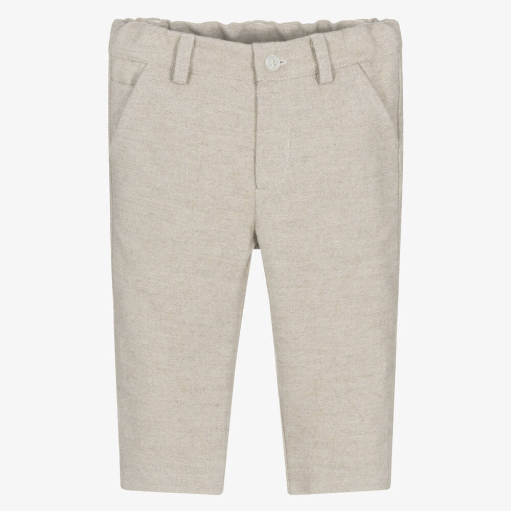 Patachou-Boys Beige Cotton Herringbone Trousers | Childrensalon Outlet