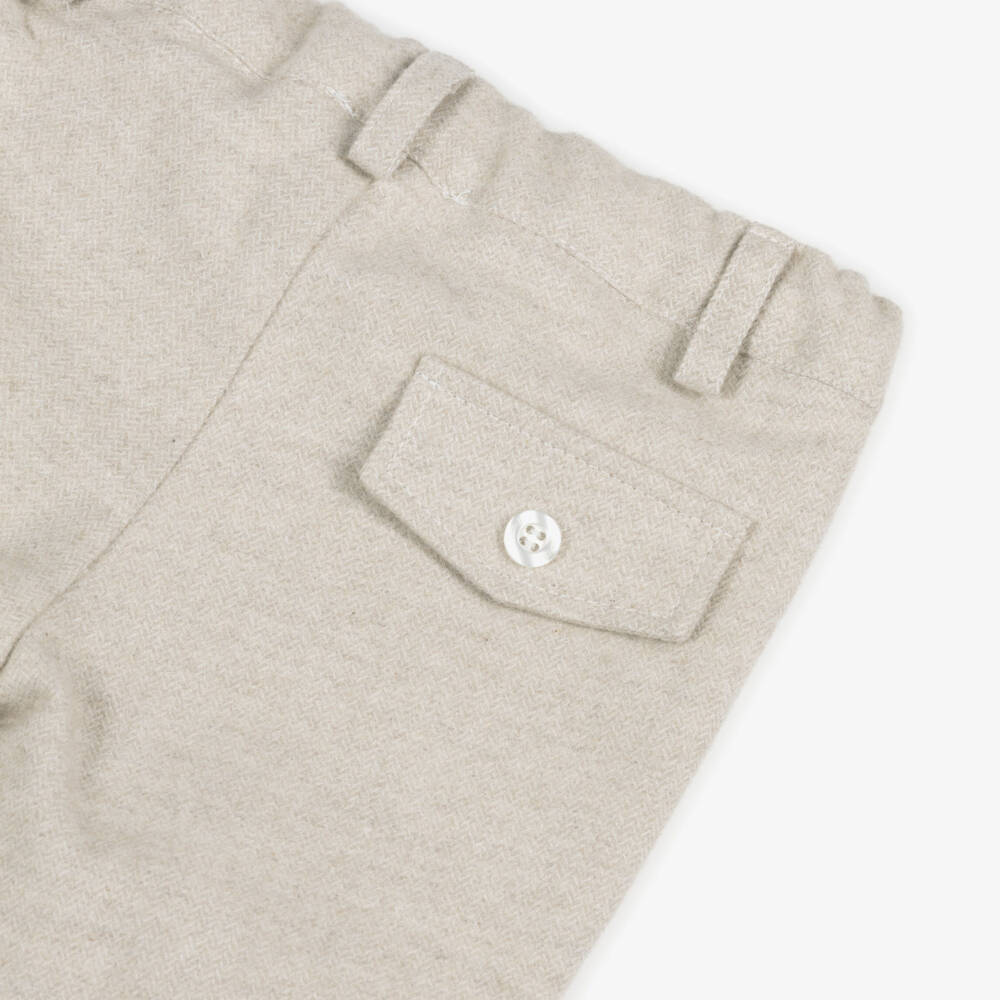 Patachou-Boys Beige Cotton Herringbone Trousers | Childrensalon Outlet