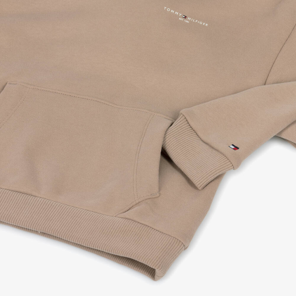 Tommy Hilfiger-Boys Beige Cotton Hoodie with Pouch Pocket | Childrensalon Outlet