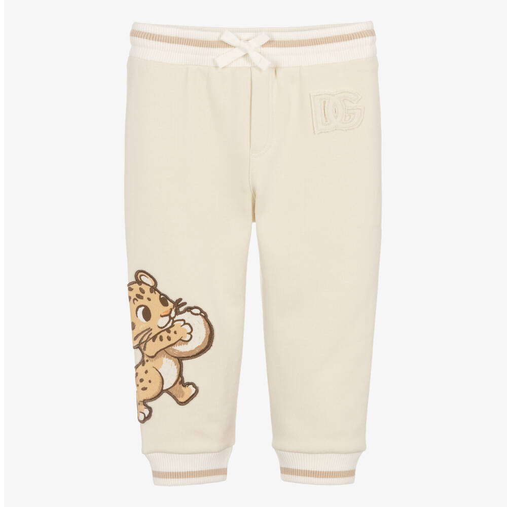 Dolce & Gabbana-Boys Beige Cotton Jersey Baby Leopard Print Joggers | Childrensalon Outlet