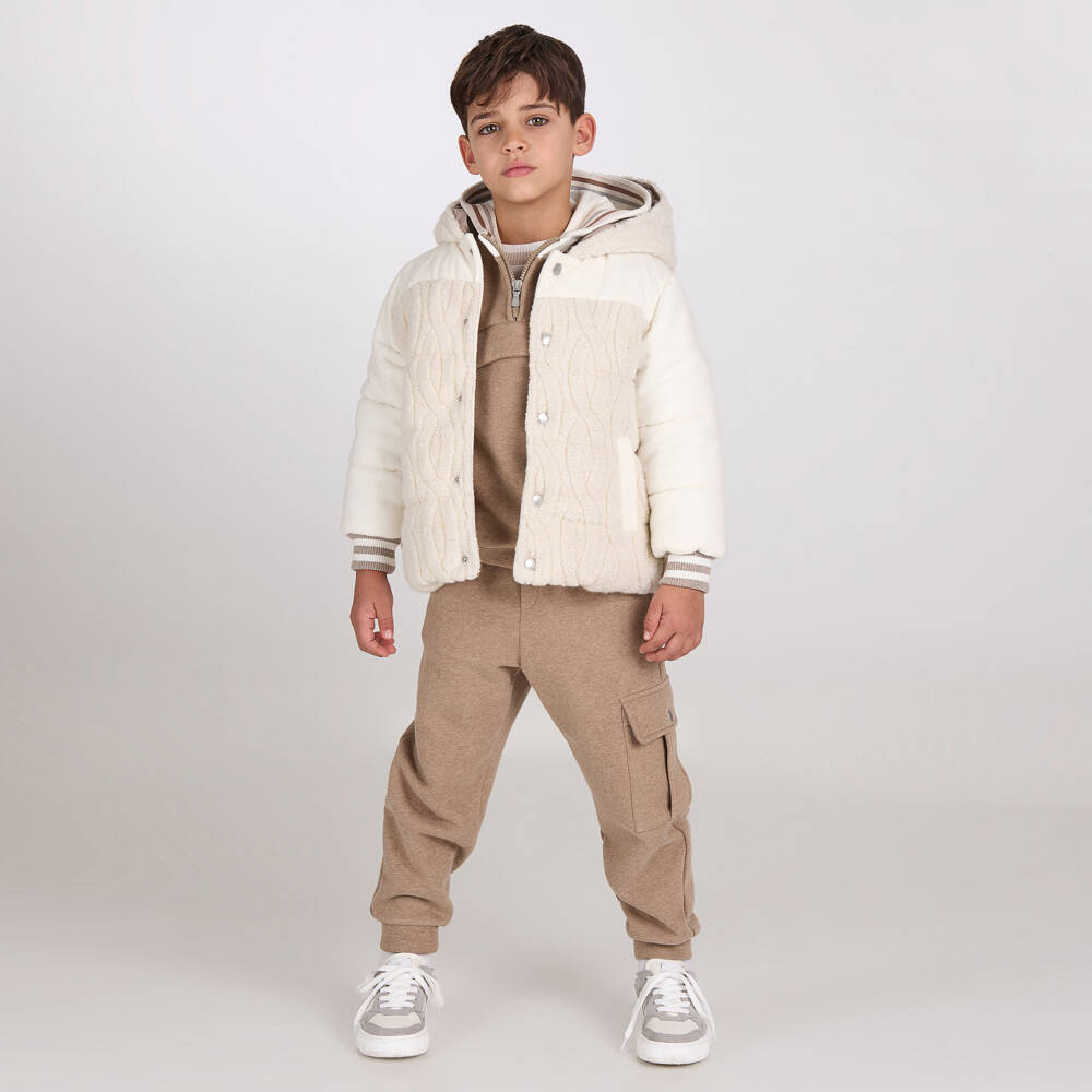 Eleventy-Boys Beige Cotton Jersey Hoodie | Childrensalon Outlet