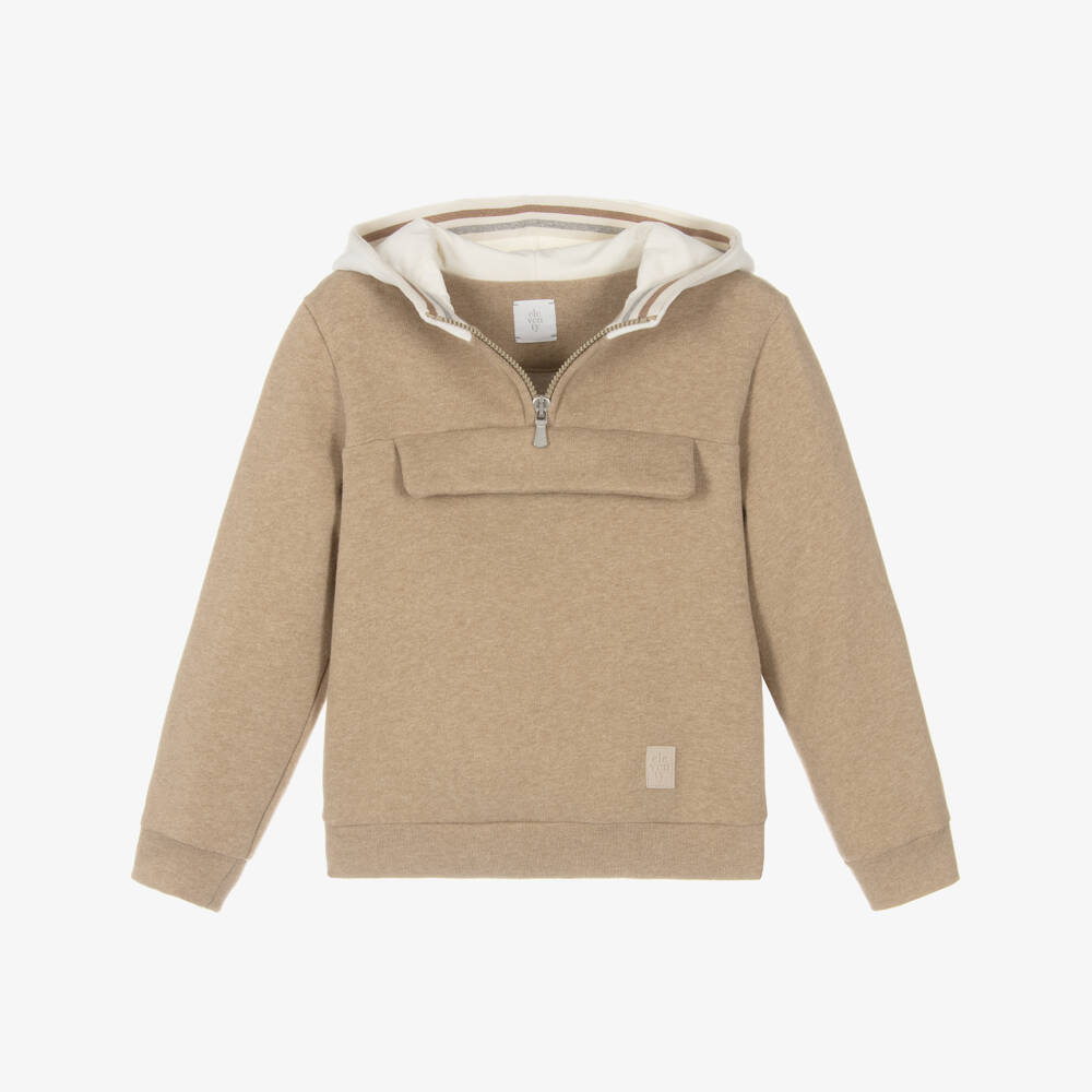 Eleventy-Boys Beige Cotton Jersey Hoodie | Childrensalon Outlet