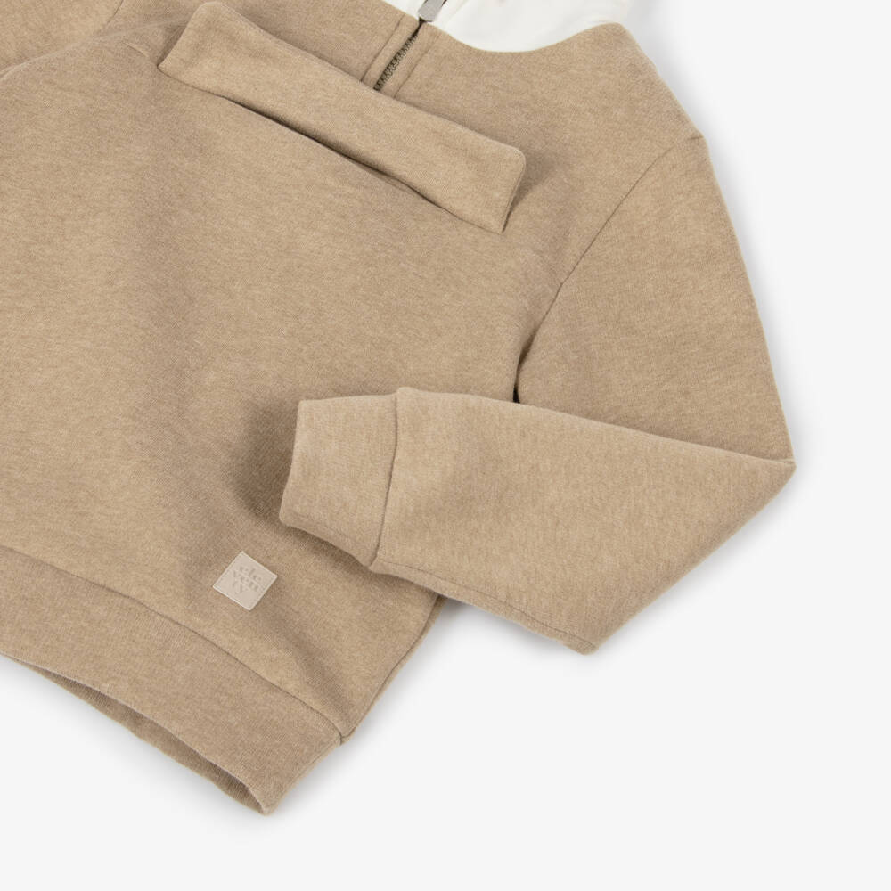 Eleventy-Boys Beige Cotton Jersey Hoodie | Childrensalon Outlet