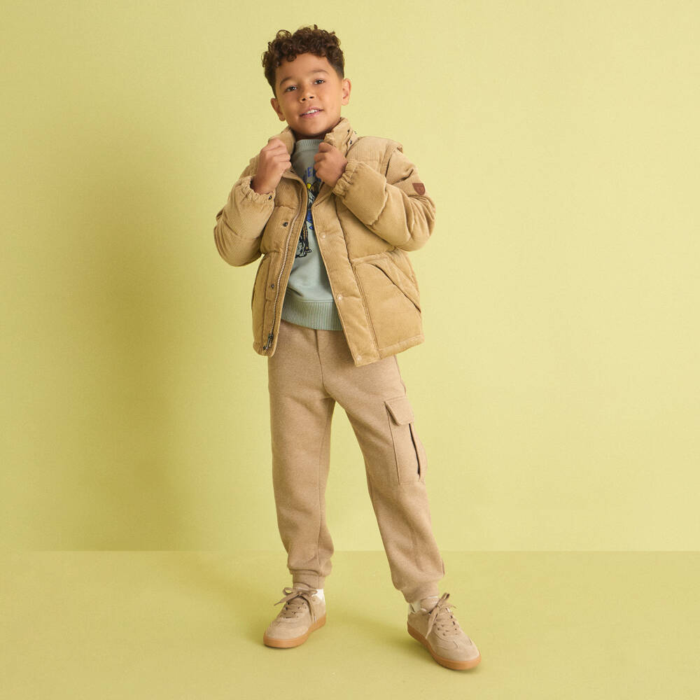 Eleventy-Boys Beige Cotton Jersey Joggers with Ivory Drawstring Waist | Childrensalon Outlet