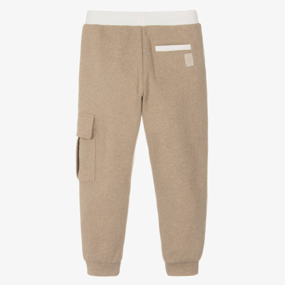 Eleventy-Boys Beige Cotton Jersey Joggers with Ivory Drawstring Waist | Childrensalon Outlet