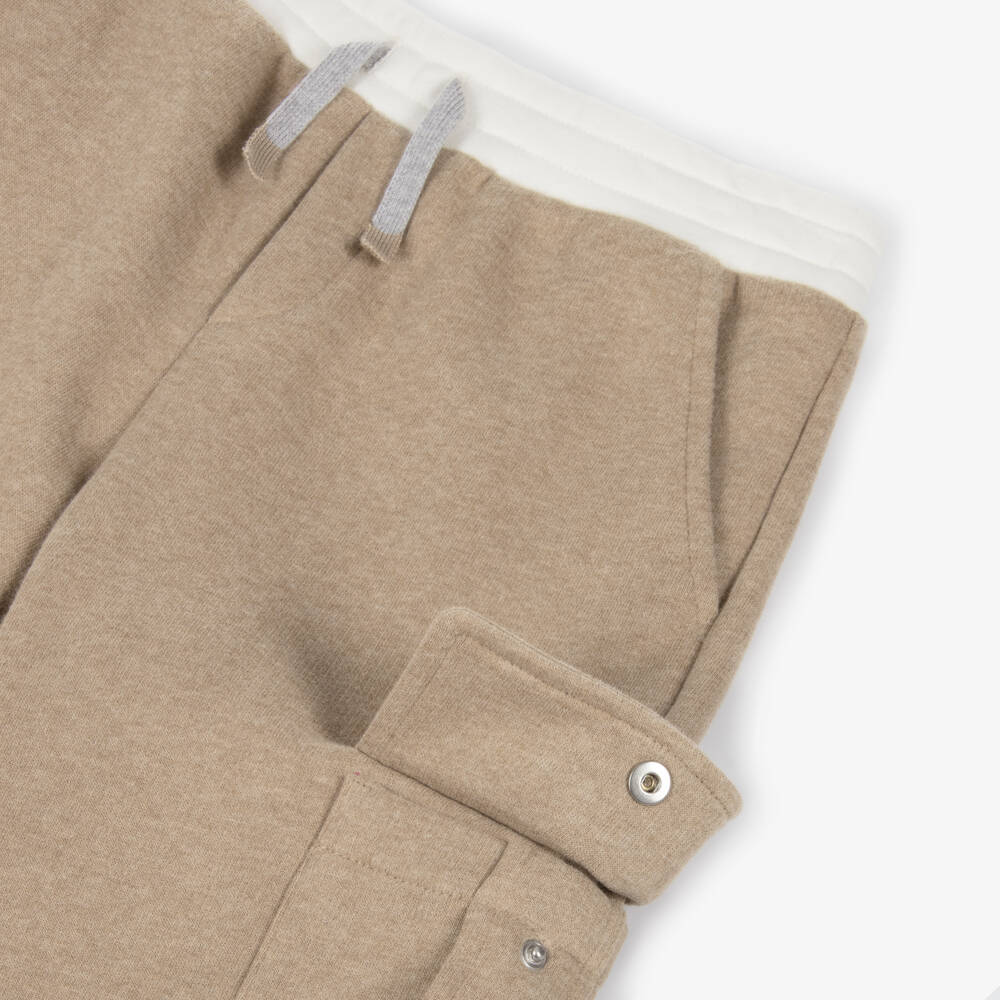 Eleventy-Boys Beige Cotton Jersey Joggers with Ivory Drawstring Waist | Childrensalon Outlet