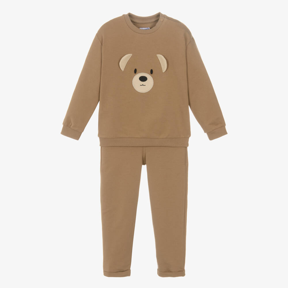 Mayoral-Boys Beige Cotton Jersey Teddy Bear Trouser Set | Childrensalon Outlet