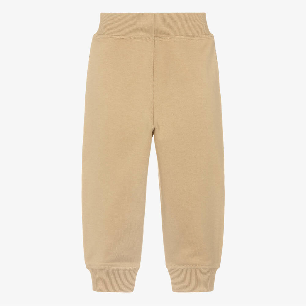 Burberry-Boys Beige Cotton Joggers with Check Trim & EKD Logo | Childrensalon Outlet