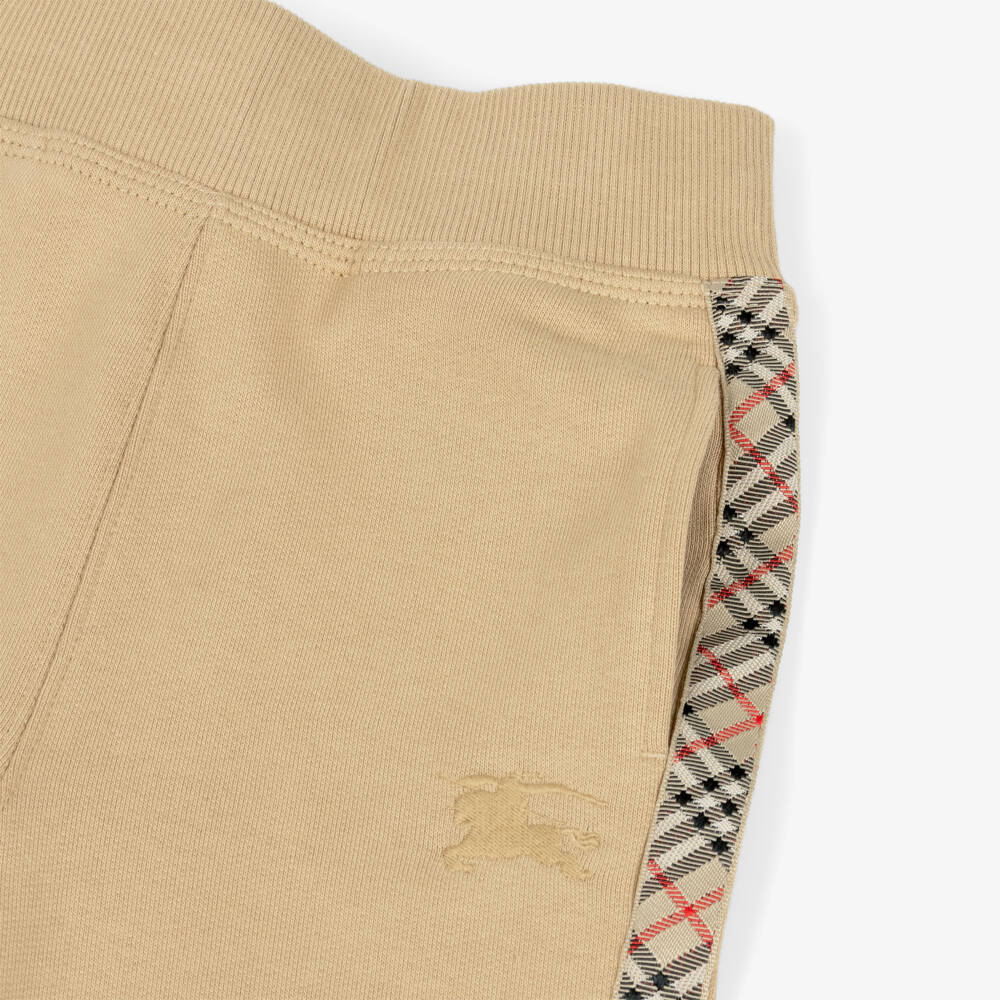 Burberry-Boys Beige Cotton Joggers with Check Trim & EKD Logo | Childrensalon Outlet