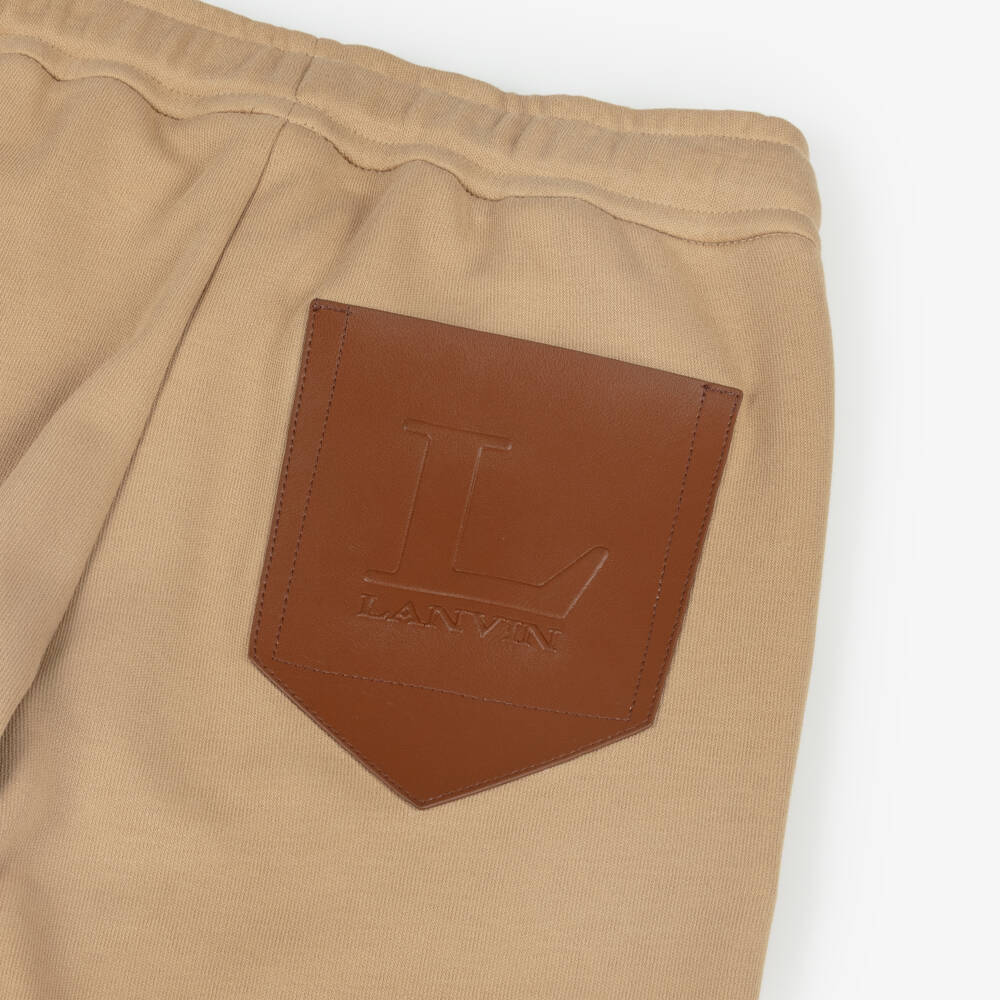 Lanvin-Boys Beige Cotton Joggers with L Lanvin Logo | Childrensalon Outlet