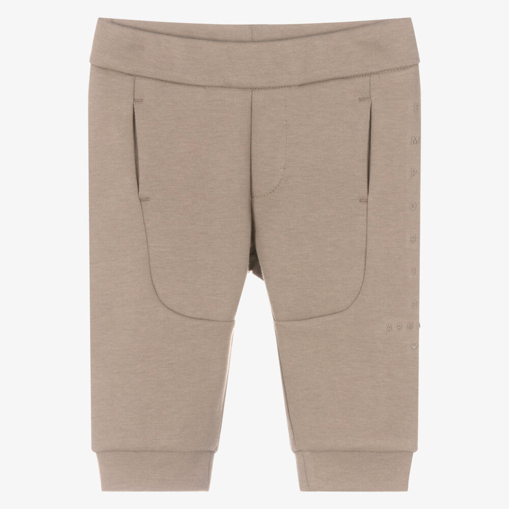 Emporio Armani-Бежевые хлопковые джоггеры с логотипом для мальчиков | Childrensalon Outlet