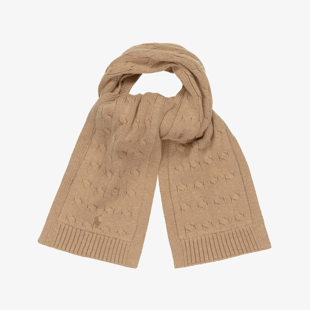 Ralph Lauren-Boys Beige Cotton Knit Cable Pattern Scarf | Childrensalon Outlet