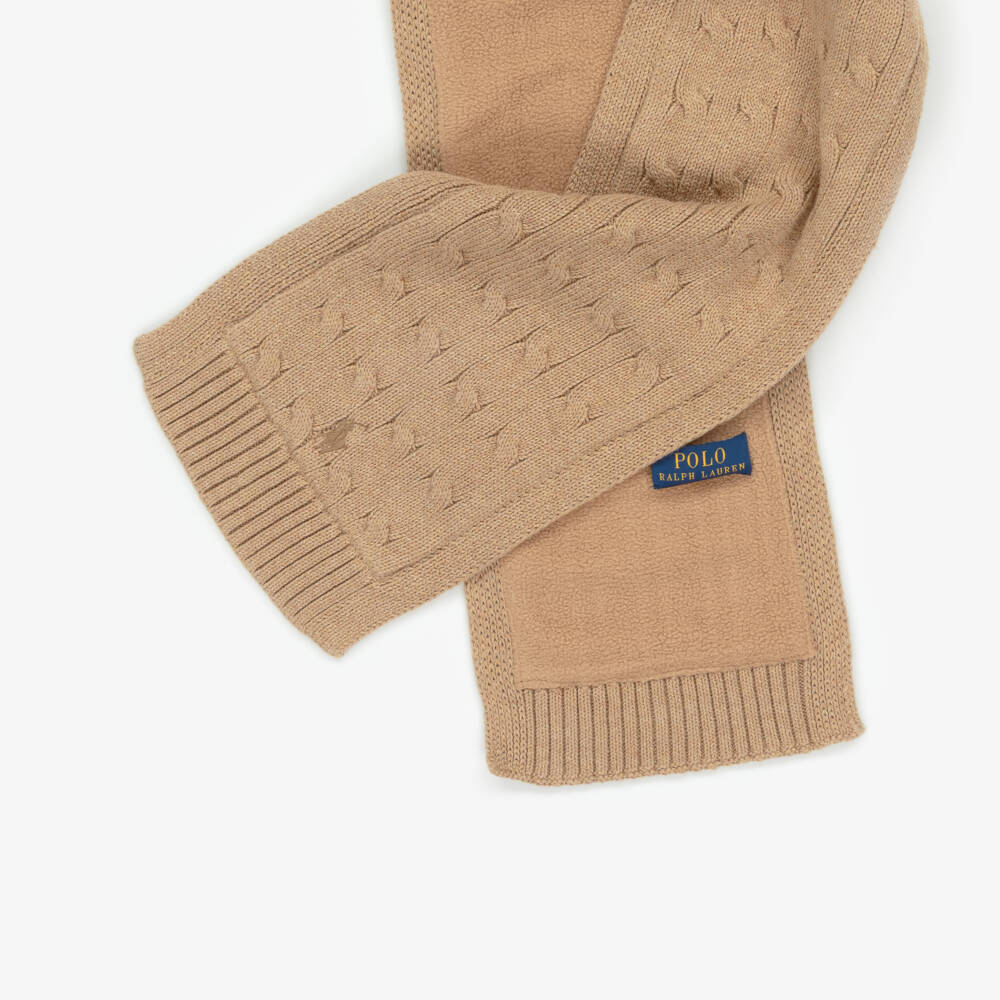 Ralph Lauren-Boys Beige Cotton Knit Cable Pattern Scarf | Childrensalon Outlet