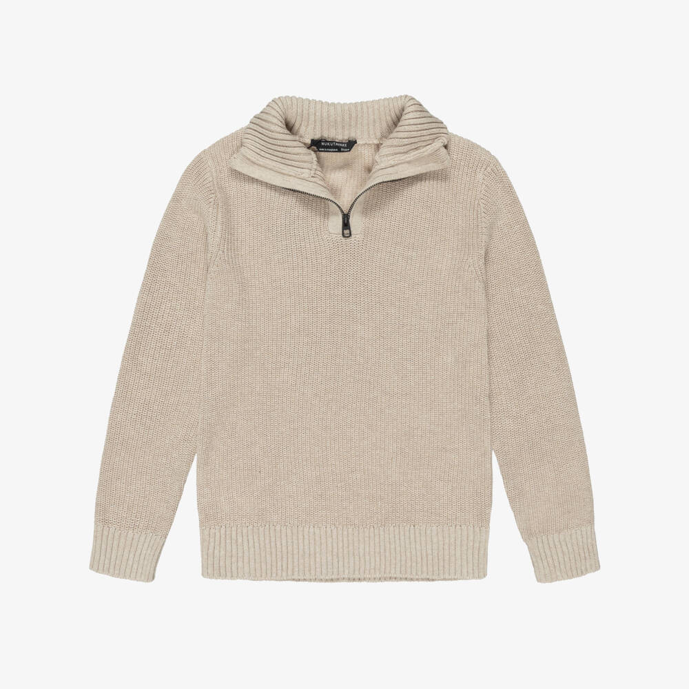 Mayoral Нукутаваке-Бежевый хлопковый свитер с полузастежкой для мальчиков | Childrensalon Outlet