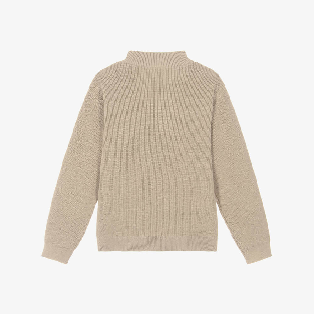 NAME IT-Boys Beige Cotton Knit Sweater with Quarter Zip | Childrensalon Outlet