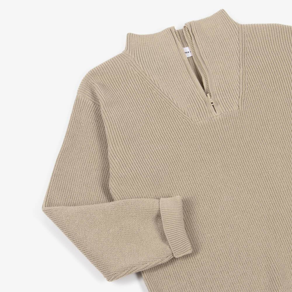 NAME IT-Boys Beige Cotton Knit Sweater with Quarter Zip | Childrensalon Outlet