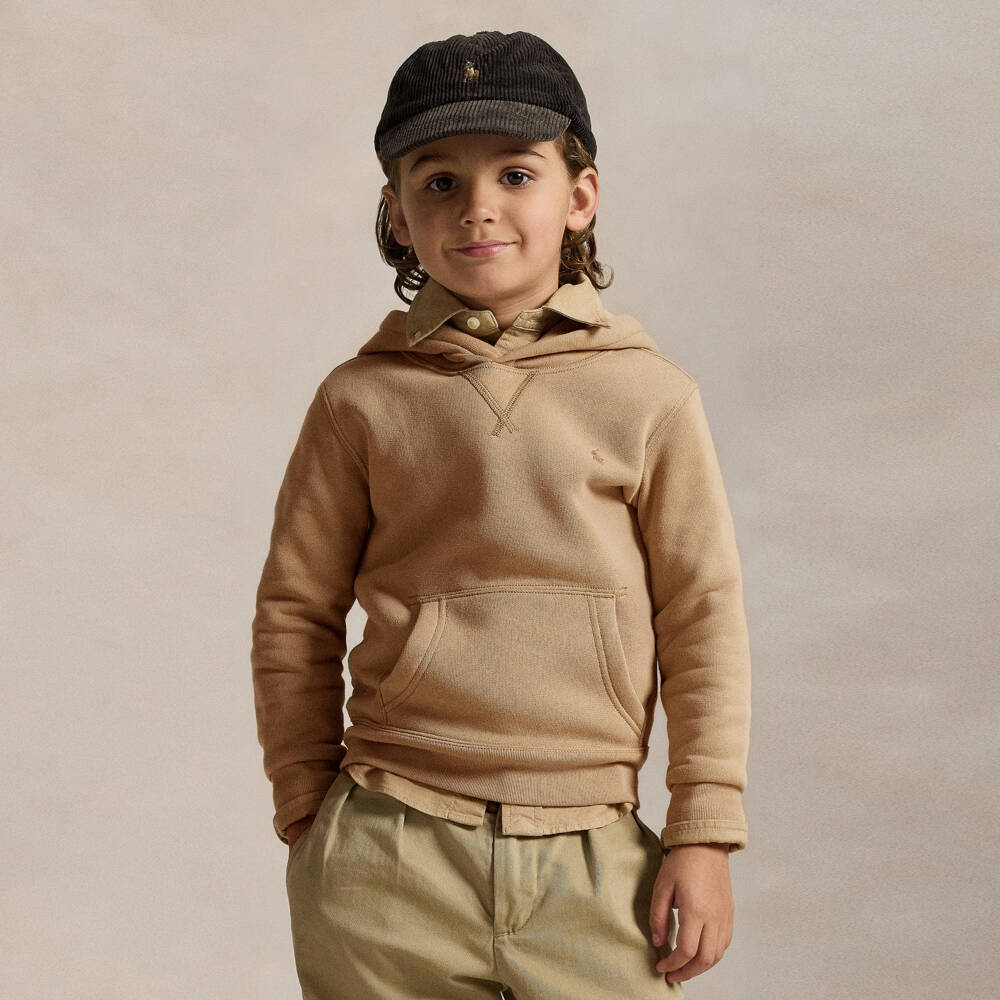 Ralph Lauren-Boys Beige Cotton Logo Hoodie | Childrensalon Outlet