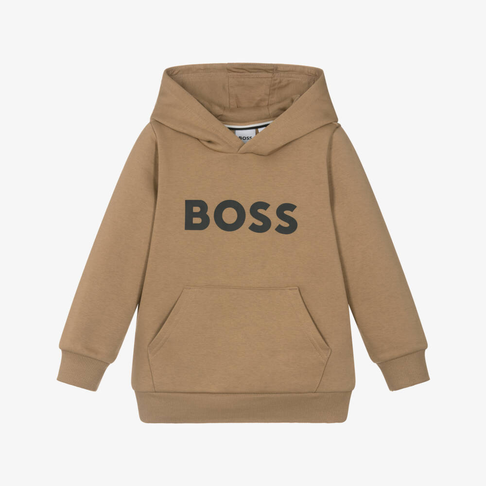 BOSS-Boys Beige Cotton Logo Print Hoodie | Childrensalon Outlet