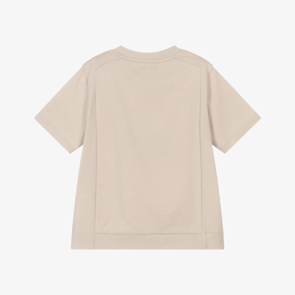 Emporio Armani-Boys Beige Cotton Panelled T-Shirt with Eagle Logo | Childrensalon Outlet